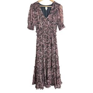Evereve Roan & Ryan Elsa Paisley Ruffled‎ Cottagecore Maxi Dress Womans XS